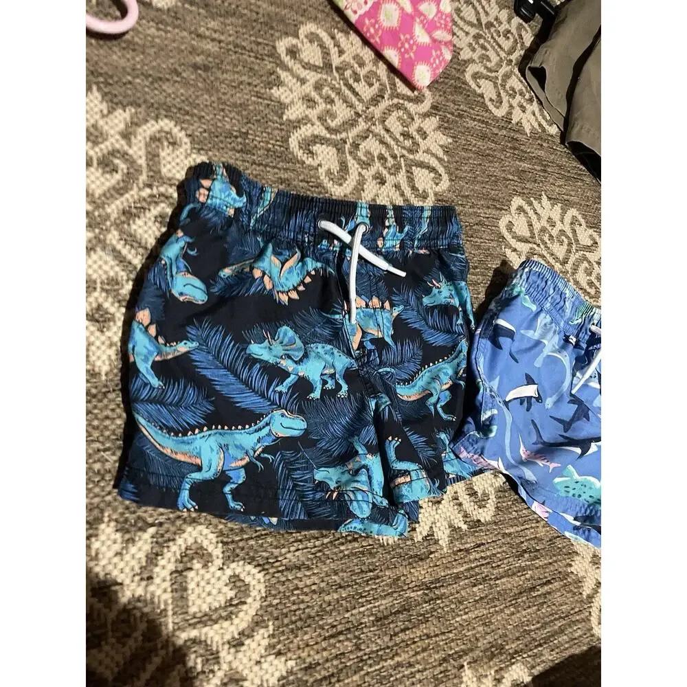 Carter's‎ Boys Dinosaur/ Shark Print Swim 4t Blue Elastic Waist Lined